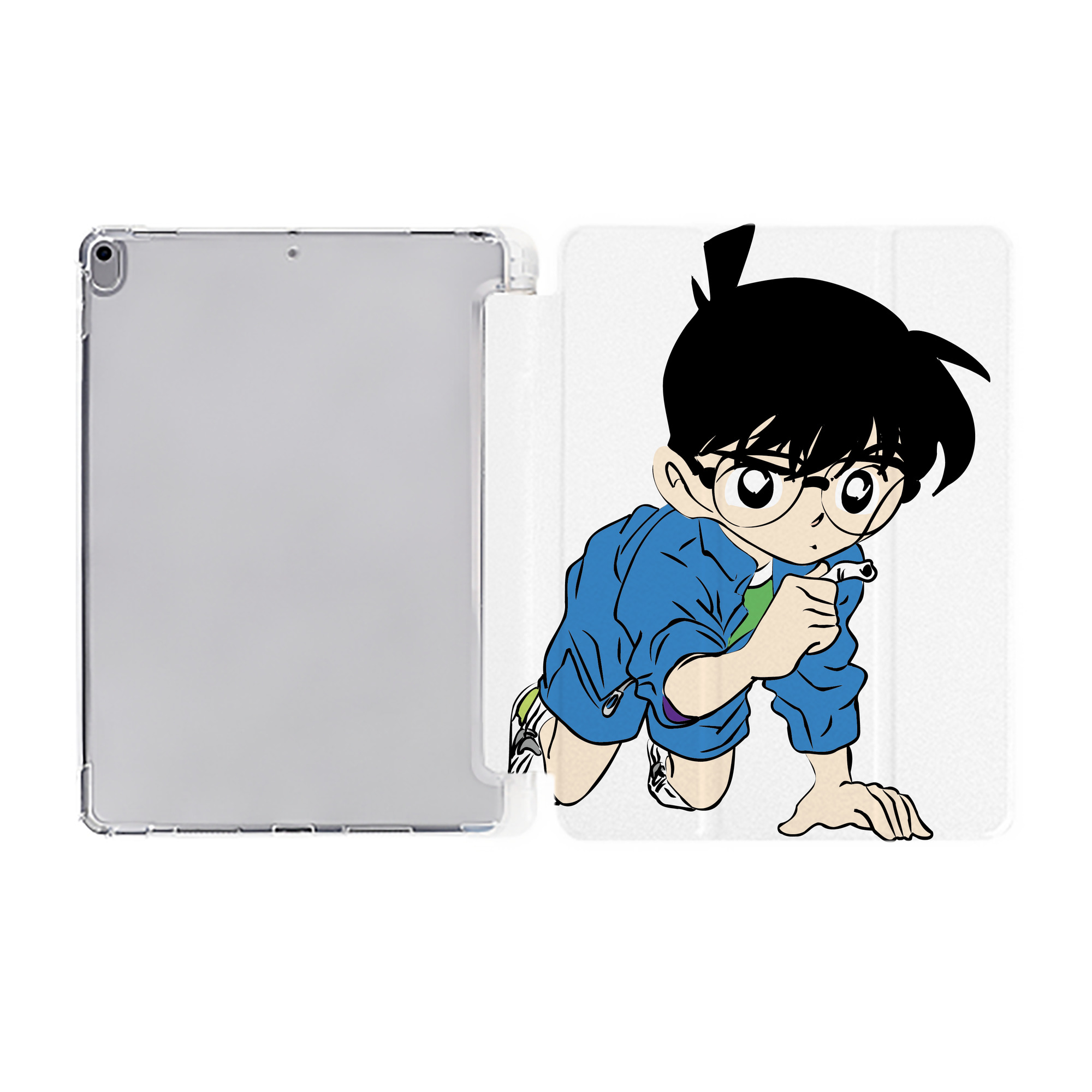（画像用） 名探偵コナン 江戸川 コナン Detective Conan Conan Edogawa IPad ケース ペン収納付き 三つ折りスタンド PUレザー×シリコン 対応機種9.5/10.5/10.9インチ